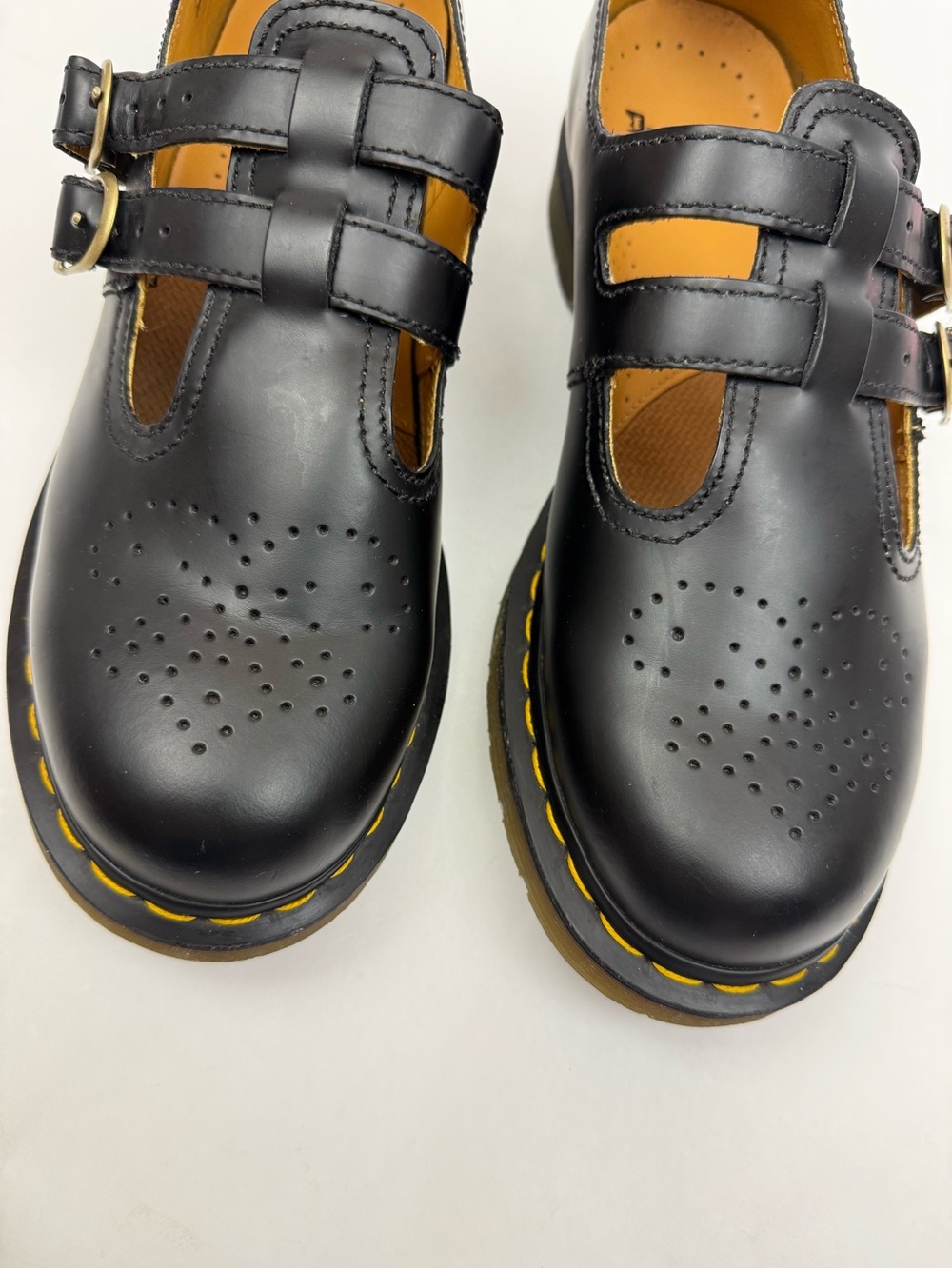 Dr. Martens Smooth Leather Mary Jane Shoes Black Double Buckle Perforated - Picture 9 of 15